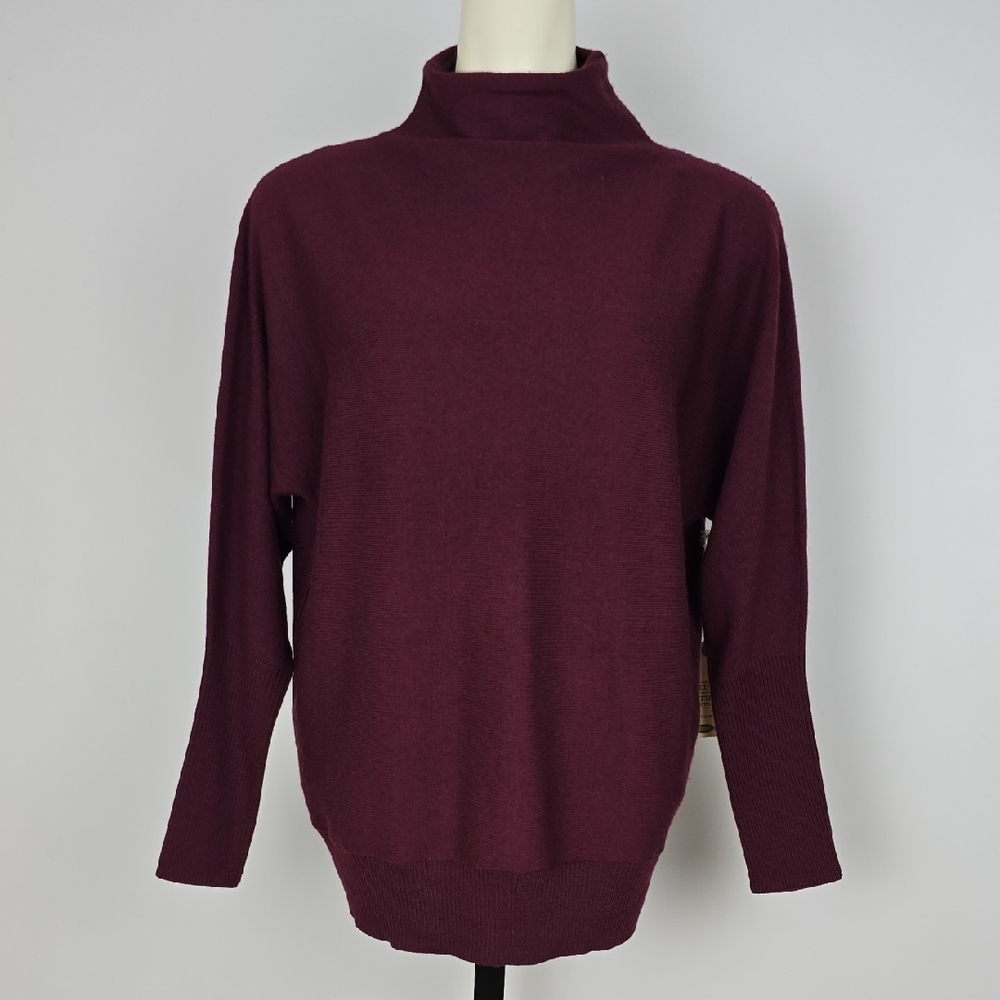 NWT Telluride Women's Burgundy Extra Fine Merino Wool Funnel Neck Sweater Size M - Picture 15 of 16